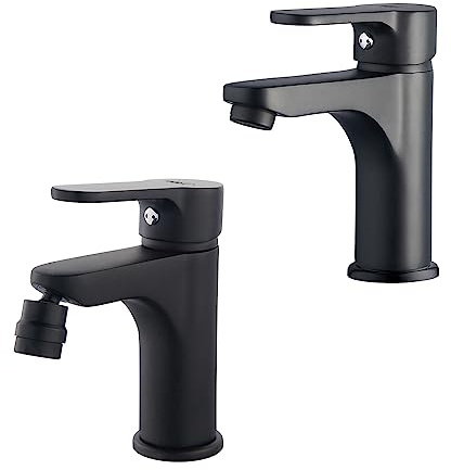 Inbagno Set miscelatori lavabo e Bidet Nero Opaco, in Ottone monocomando, Serie Paco