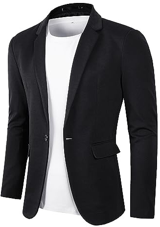 Beninos Men's Casual Suit Blazer Jackets Lightweight Sports Coats One Button (304 Black, M)