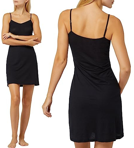 BestSale247 Damen Sexy Unterkleid mit einstellbareTrägern Unterröcke Nachthemd Nachtwäsche (Schwarz kurz, L/XL)