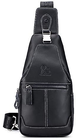VARLIVOO Vintage Brusttasche Herren Leder Schultertasche Sling Bag Geschäft Umhängetasche Anti-Diebstahl Sling Rucksack Crosssbody Bag Casual Daypack für Arbeit Schule Reise Schwarz