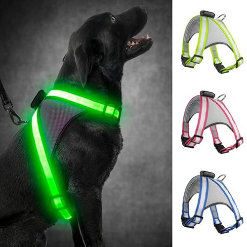 Visinite LED-Hundegeschirr mit Licht, wiederaufladbar, leuchtende Hundeweste, 2 Beleuchtungsmodi, verstellbares beleuchtetes Geschirr für sichere Nachtspaziergänge