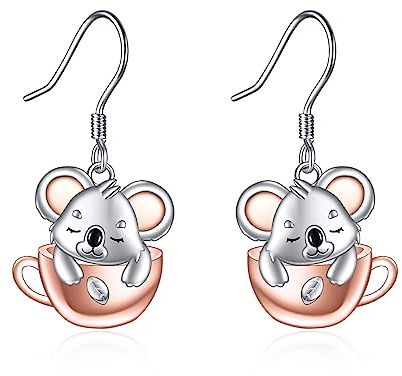 Animal Drop Earrings 925 Sterling Silver Koala/Panda/Cat/Owl/Sloth/Dog Teacup Dangle Earrings for Women Teen Girls Cute Animal Jewellery Gift