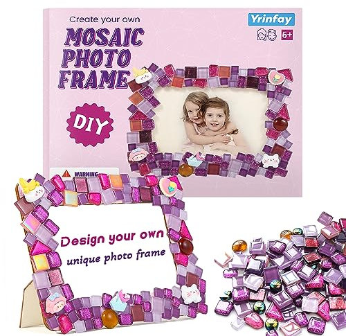 Yrinfay Make Bilderrahmen Mosaiksets für Kinder - Basteln Mädchen 5 6 7 Jahre Mosaik - Bastelset Kinder ab 8 9 10 Holz - Geschenke für Mädchen 11 12 Kreativ Geburtstag