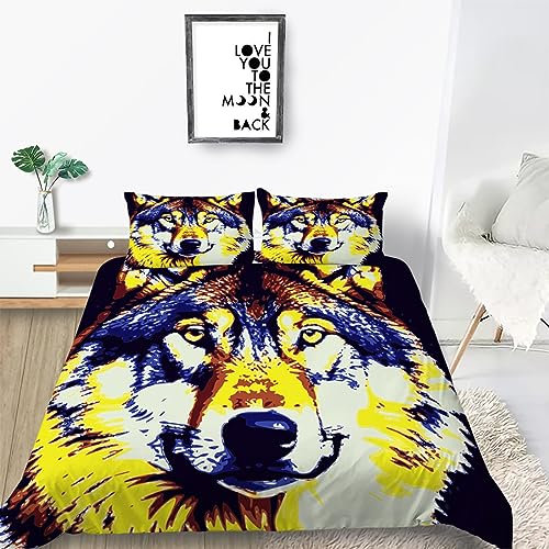 Bettwäsche 135x200 Bettbezug Winter Bettwäsche-Sets Wolf-Kunst Muster Weich Hypoallergen Baby Bettwäsche Set mit 2 Kissenbezüge 80x80 cm, Geeignet für Jungen Mädchen Kinder