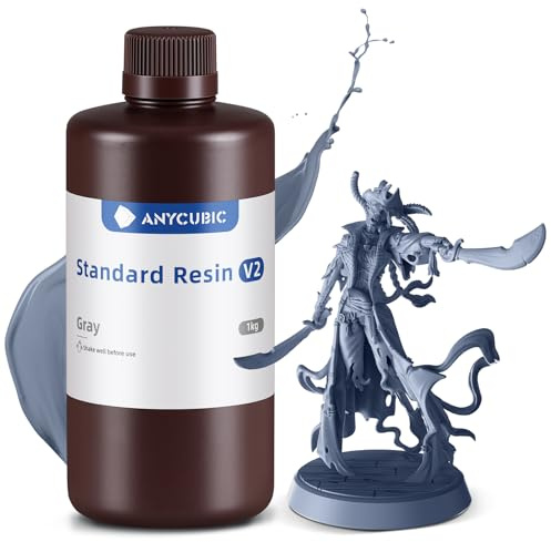 ANYCUBIC Standard Resin V2 1000g, 3D Drucker Resin, Grau | 405nm LCD SLA Rapid UV Aushärtung Resin, Hochpräzises und schnelles Photopolymer Harz für LCD/DLP/SLA 3D Druck
