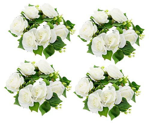 Garneck 4stücke Künstliche Rosen Kerzenringe Für Hochzeitsdekoration Tischkränze Seidenblumen Für Teelichter Deko Für Festlichkeiten Und Feierlichkeiten