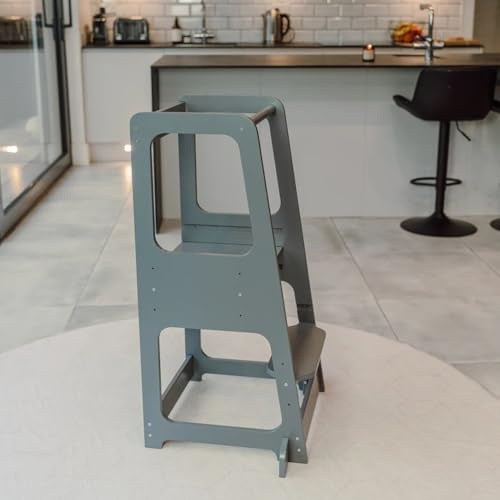 The Learning Tower Company, Original Tower (1-6 Years), 3 Adjustable Heights, Step Stool for Kitchen with Safety Feet, Mothers' Helper, Montessori Standing Tower, Space-Saving, (Grey)