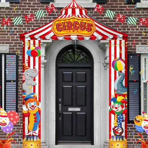 WovWeave 3 Pcs Carnival Circus Party Decorations Circus Clown Animals Tent Decorations Porch Banner Welcome Awning Hanging Photo Booth Backdrop for Carnival Birthday Baby Shower Party Supplies