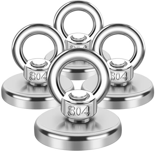Magnete Stark, 55KG Neodym Magnete Extra Stark Magnetfischen, Groß Stark Neodym Ösenmagnet Magnethaken, Neodymium Magnet mit Senkloch-Augenschraube für Werkstatt, Teichbergung, Kreuzfahrt, 36mm 4Stück