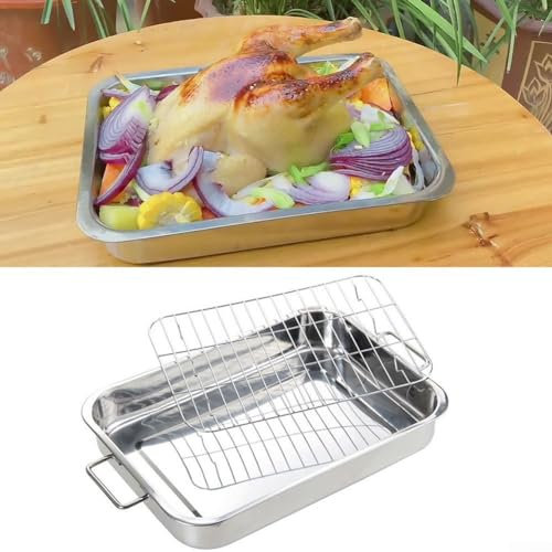 Sileduove Edelstahl-Ofenpfanne und Grillrost-Set, Bräter mit Rost, Bräter mit Rost, Bräter mit Grillrost, Bräter, Bräter Backen (33 x 23 x 5 cm)