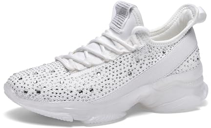 LUCKY STEP Baskets Tendance Respirantes à Paillettes pour Femme (Blanc, 8US-38EU-5UK)