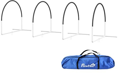 PawHut Agility Set Hunde 4-teiliges Agility-Ausrüstung für Hundetraining Steckhürdenset mit Slalomstangen Tragetasche Trainingszubehör Koordinationstraining Agilityset für Spiele Training