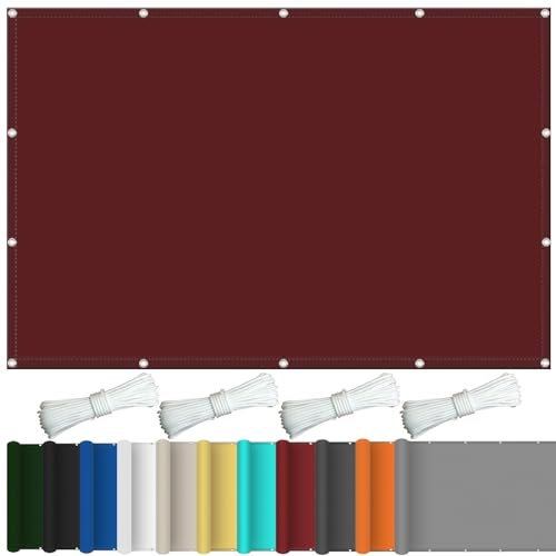 Sun Segel Sonnensegel 1.6 x 5 m, Sonnenschutz Wetterbeständig Rechteck PES Polyester Sonnenschutz UV Schutz Sonnensegel Balkon mit Ösen Und Befestigungsseile, Weinrot