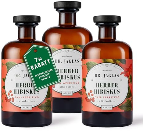 DR. JAGLAS Herber Hibiskus San Aperitivo alkoholfrei 3x500 ml – Bitter Aperitif mit Hibiskus & dezenter Whisky-Note – ideal für Hibiskus Spritz & Cocktails – vegan & glutenfrei