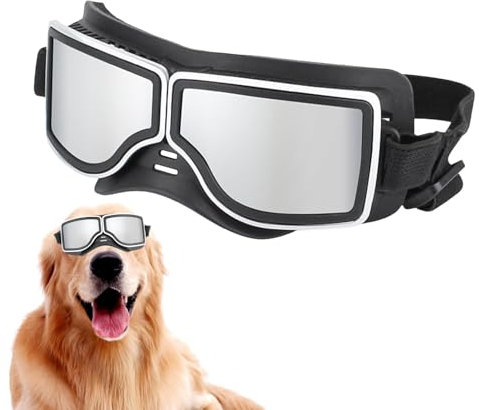 Haustierbrille – Hunde-Sonnenbrille mit bequemem Rahmen, verstellbare Riemen, Hunde-Sonnenbrille, UV-Schutz, Wind, Staub, Nebel für Größe M oder L
