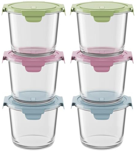 Freshmage 23oz Glass Meal Prep Containers with Lids, Airtight 3-Cup Glass Storage Containers Set, Heat-Resistant BPA-Free for Soup, Leftover, Microwave, Dishwasher, and Freezer Safe (6 Packs)