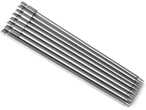 Punta de Destornillador Largo de 8 Piezas, Juego de Brocas Torx de Seguridad Magnética de 20 cm Cabeza de Flor de Ciruelo con Vástago Hexagonal de 1/4 para T8, T10, T15, T20, T25, T27, T30, T40