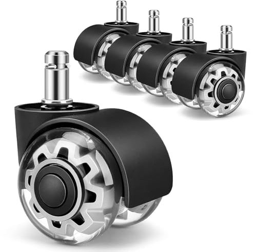 GIONAR Office Chair Wheels Set of 5, 11x22mm Rubber Castors for Hard Floors, Carpet, Parquet, Laminate & Tile, No Scratches, Heavy Duty Replacement
