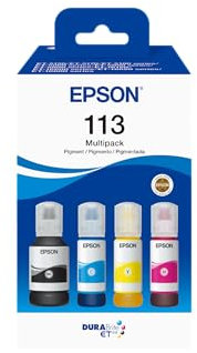 Epson EcoTank 113 Original Tinte in Flaschen, Multipack mit vier Farben, Pigmenttinte