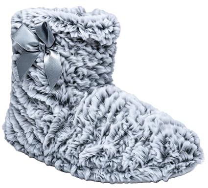A2Z Ladies Slipper Novelty 2 Tone Bootie Faux Fur Warm Winter - SLPR LDS AZ31672 Grey 7/8 UK