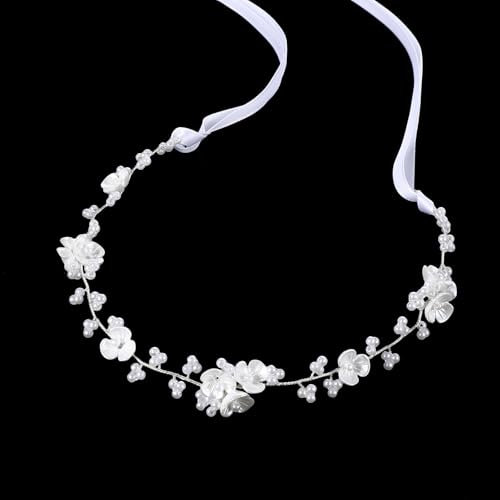 HJZHII couronne fleur cheveux,diademe enfant,couronne de fleurs pour headband cheveux femme première communion Mariage Bandeau de Mariée Fille blanches perles Coiffure Accessoires Corolle Dames