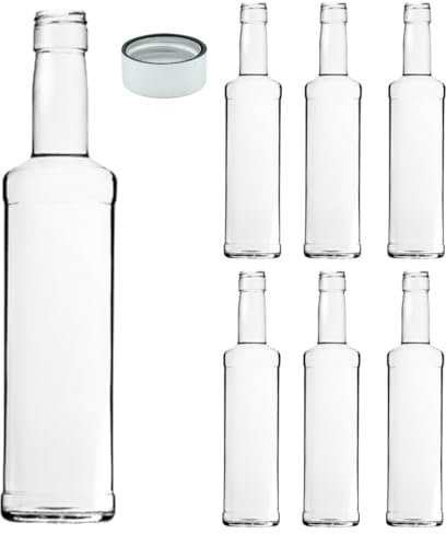 FDG - Bottiglia per acqua in vetro vuote 1 L - Set da 6 Bottiglia New Line in Vetro con Tappo a vite 1 L - Bottiglie da tavola stile MODERNO ed elegante - Bottiglie per acqua succhi e liquori