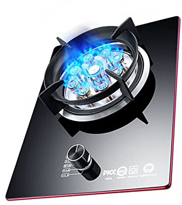 GAROEN Built-in Gas Stove Single Stove 7.0/KW Nine Room Firepower Single Head Tempered Glass Gas Single Stove Home Kitchen Stove (Black NG)