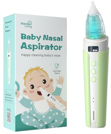 Wonder Living Electric Nasal Aspirator for Baby, Nose Sucker for Baby with IPX6 Waterproof, Self-Cleaning, Adjustable Nose Suction for Toddlers, Built-in Music & Light Soothing, Green