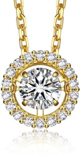 MomentWish Tanzende Halskette Damen Silber 925, 0,5/1 Karat Moissanite Funkelnde Tanz-Kette Halo Anhänger Schmuck Geschenk Valentinstag für Frauen