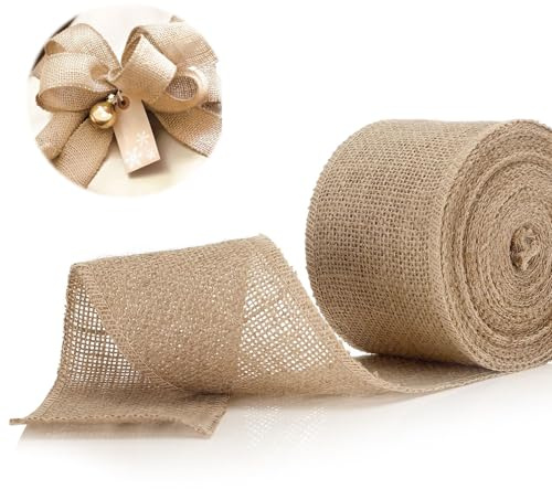 Juteband 15cm*10m, Jute Tischläufer, Sackleinen Band Natür, Jahrgang Juteband Breit, Breiter Sackleinenstoff, für DIY Handwerk Verpackung, Hochzeit, Weihnachten, Esstisch, Blumenstrauß Dekoration