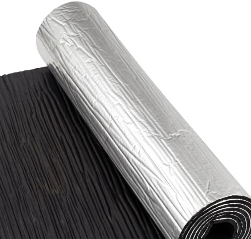 Pamatio 10m x 50 cm (5㎡) Insulation Soundproofing Mat, 7mm Thick Radiator Insulation Foil Reflector, Self-Adhesive Aluminium Foil Sound Deadening Roll for Roofs, Vans