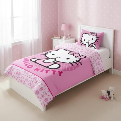 Parure da letto Hello Kitty, copripiumino reversibile 140 x 200 cm, federa 65 x 65 cm (Parure da letto Hello Kitty)