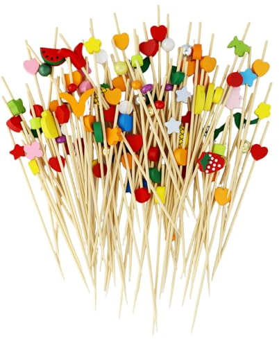 200 pezzi Spiedini Cocktail in legno colorato a forma cuore, 12 cm Decorazione creativa,Stuzzicadenti Stecchini,Multicolore Spiedini con Graziosa Decorazionem,per matrimoni