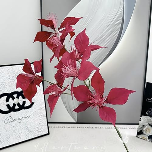 SUXUMHAO Paquete de 5 flores de Pascua artificiales rojas de Navidad, 7 cabezas de arbustos sintéticos. Flores de seda, ideales para adornos de árbol de Navidad, arreglos, decoración navideña