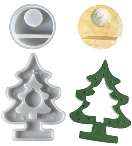 MWZBTG Molde Para Portavelas De Resina - Molde Para Portavelas De Árbol De Navidad - 2 Piezas De Cemento Para Manualidades Arte Y Decoración Del Hogar Para Mesa Y Centro De Mesa Para Cena