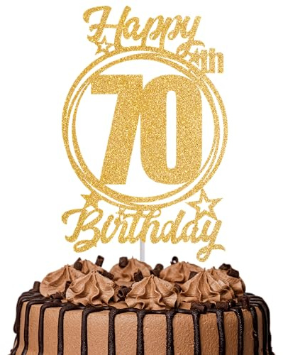 1Pc Happy 70th Birthday Cake Topper – Gold Glitter “Cheers to 70 Years” Decoration | 70 & Fabulous Cake Topper for Women Men | Birthday Party or Anniversary Cake Decor Supplies