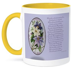 3dRose Clematis, poem, poetry, prose, garden, gardeners, vine, climbing vine, flowers, lilac flowers 15oz Two-Tone Yellow Mug