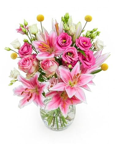 BLOOMY DAYS Blumenstrauß Happy Birthday, Craspedia, Lilien, Rosen