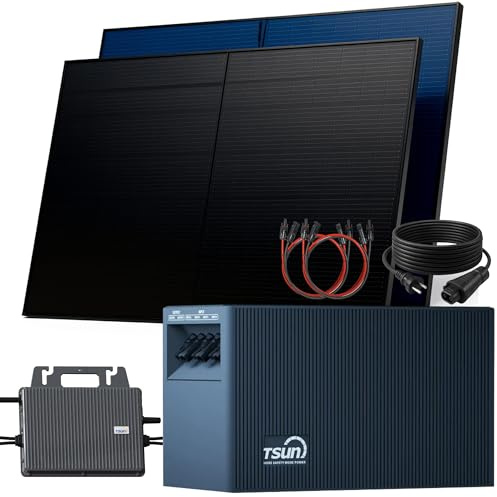 SUNNIVA® 1000W Balkonkraftwerk mit 2,01 kWh Speicher TSUN SOLARCAN TSOL-DCU2000Lite, BIFAZIAL FULLBLACK komplett Steckdose, PV Solaranlage Komplettset mit Solarspeicher, 2x 500W Glas Bifacial
