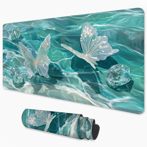 Alfombrilla Ratón Verde Mouse Pad 1200x600 mm, Grande Alfombrilla Gaming Mariposa con Superficie Especial Que Mejora la Velocidad y la precisión, Mousepad Impermeable para Gamers, PC y Portátil 3Y-790