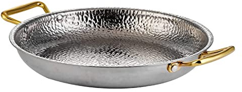 Padella Wok Padella Non Rivestita con Modello A Martello Padella per Paella in Acciaio Inossidabile 304 Padella per Risotti A Fondo Piatto Antiaderente con Manico per La Cucina di Casa Ristorante,