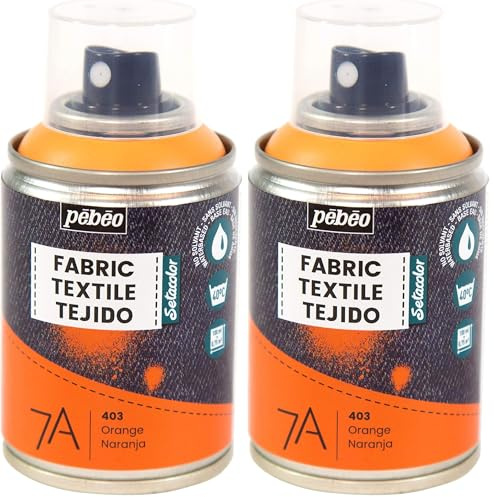 PEBEO - Peinture en Spray pour Textiles 7A Spray - Tissus Naturels et Synthétiques - Base Eau - Sans Solvant - Résistante au Lavage Machine - Peinture sur Tissu Couleur Orange, 100 ml (Lot de 2)