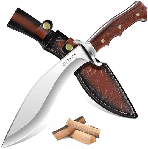 Dragon Creek Kukri Outdoor Messer Full Tang mit Holzgriff | Große feststehende Klinge mit Holzgriff, geeignet für Camping, Trekking und Outdoor