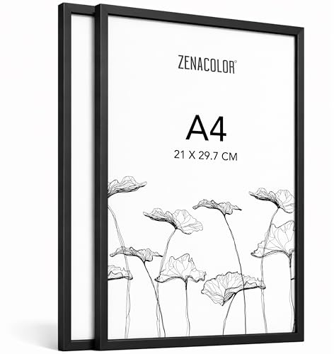 Zenacolor Cornice Foto x2 A4 Alluminio Nero - Cornici Foto con Pellicola Protettiva Antigraffio, da Appendere al Muro o da Appoggiare