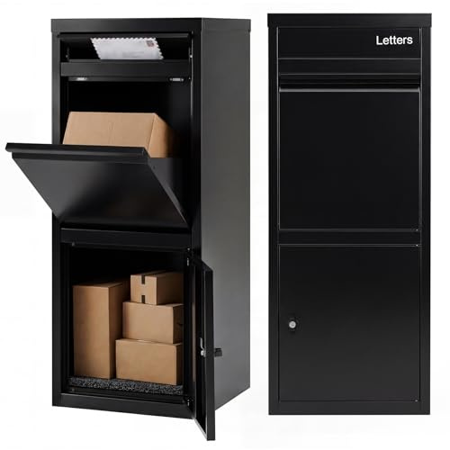 COSTWAY Paketbox, Paketbriefkasten mit Paketfach, Brief- und Paketabgabeschlitz, Postbox aus Metall für draußen, Paketkasten Standbriefkasten für Post, Zeitschriften, Pakete