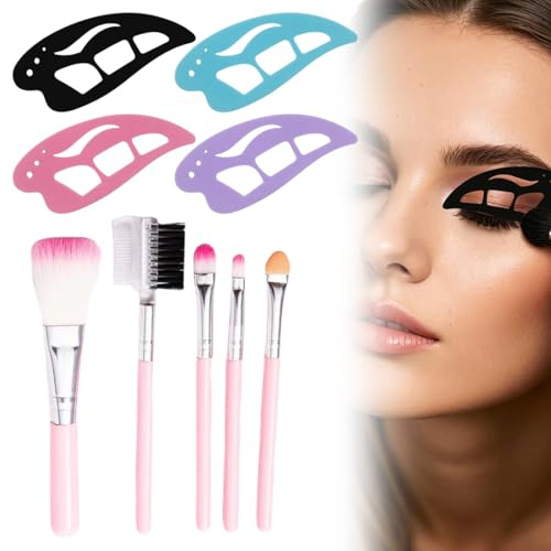 QEXUJOW Pinceaux fards à paupières,Ce kit de 9 gabarits de maquillage pour les yeux en silicone est réutilisable et comprend des pinceaux pour une application facile et délicate.