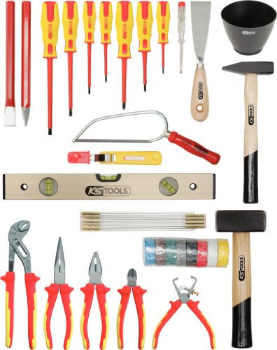 KS Tools 117.0180 Basic Elektriker-Werkzeugkoffer, Rinderlederkoffer, 30-tlg.
