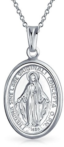 Medalla ovalada tradicional cristiana de Nuestra Señora de Guadalupe de protección, colgante de collar religioso católico de la Virgen María para mujeres o hombres en plata esterlina .925