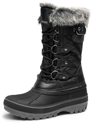 DREAM PAIRS KIDS Botas de Nieve Invierno Ninos con Forro Calido Zapatos de Senderismo con Cordones Impermeables Acolchados Pesados NEGRO-US KSNOW Talla 36EU/4US
