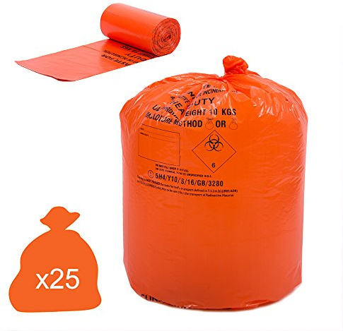 Hpc Lot de 25 sacs à déchets cliniques robustes Orange 90 l